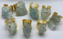 Load image into Gallery viewer, Modesta Aquamarine Gold Plated Cuff Rings
