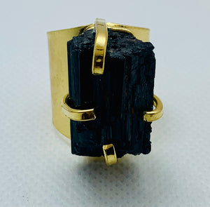 Modesta Black Tourmaline Gold Plated Cuff Rings
