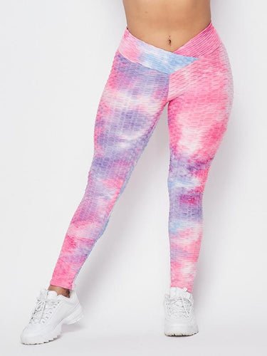 V-waist Waffle Leggings Pink - Baloa Boutique