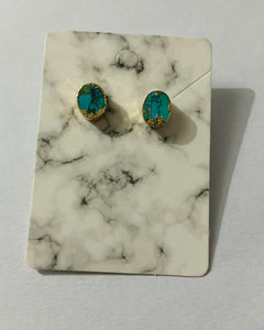 Modesta Oval Tiny Turquoises Stud Earrings