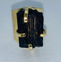 Load image into Gallery viewer, Modesta Black Tourmaline Gold Plated Cuff Rings
