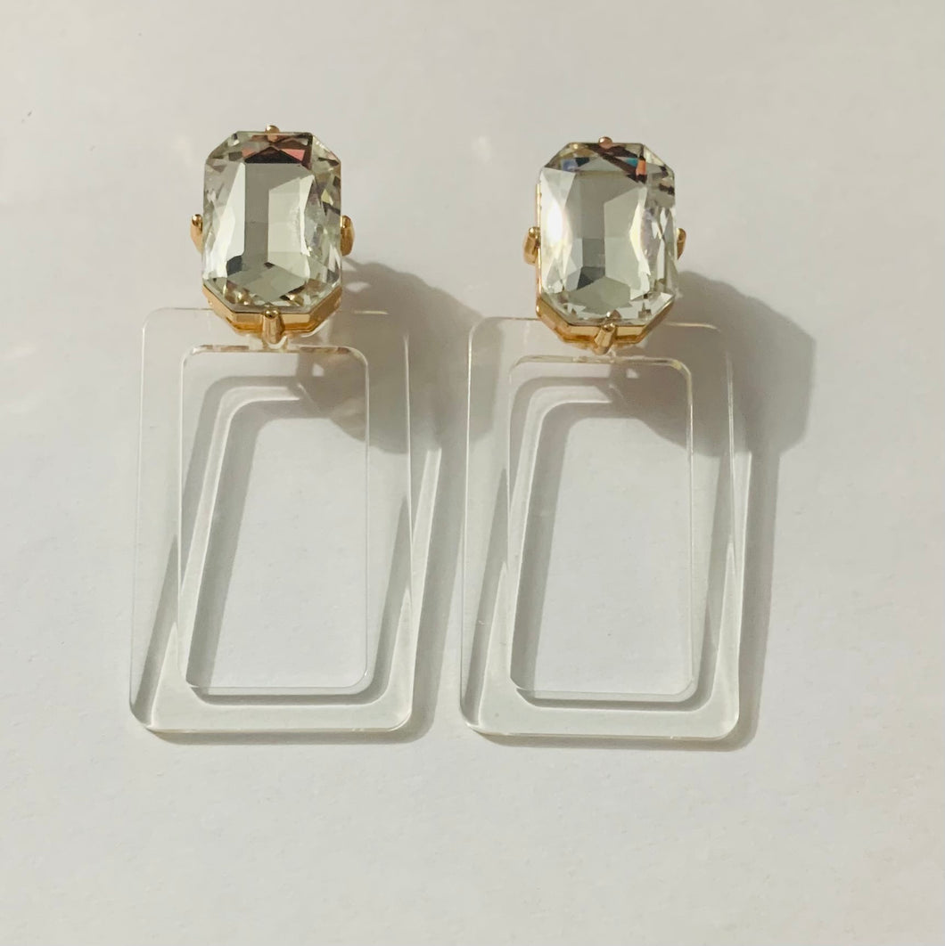 Modesta Rectangle Acrylic/Rhinestones Earrings